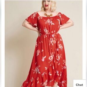 Peach Love California Plus Size 2XL midi-maxi dress.Ruffle sleeve/ruffle front